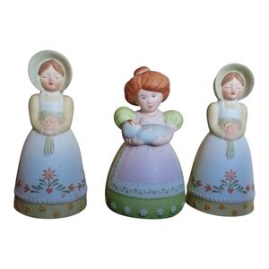 Avon Porcelain Collectible Bells Set of 3 Women Figurine Floral 1985 1988